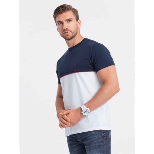 T-shirt męski bawełniany dwukolorowy - granatowo-biały V7 S1619 S ombre wyprzedaż