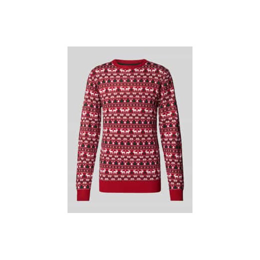 Sweter świąteczny z prążkowanymi wykończeniami ze sklepu Peek&Cloppenburg  w kategorii Swetry męskie - zdjęcie 176310901