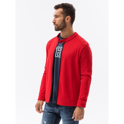 Bluza męska rozpinana ze stójką - czerwona V6 OM-SSZP-22FW-005 ze sklepu ombre w kategorii Bluzy męskie - zdjęcie 176311734