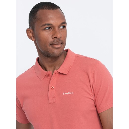 Koszulka polo z dzianiny pique - koralowa V6 S1746 ze sklepu ombre w kategorii T-shirty męskie - zdjęcie 176311741