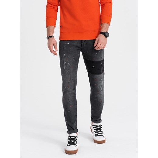 Spodnie męskie jeansowe SKINNY FIT - czarne V1 P1063 ze sklepu ombre w kategorii Jeansy męskie - zdjęcie 176312134