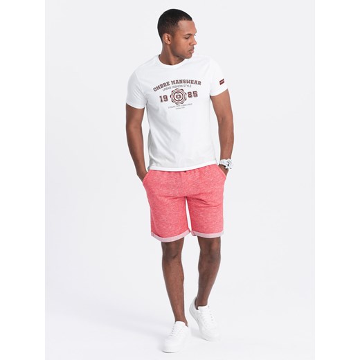 Spodenki męskie z tkaniny melanżowej LOOSE FIT - jasnoczerwone V7 OM-SRSK-0116 ze sklepu ombre w kategorii Spodenki męskie - zdjęcie 176312141