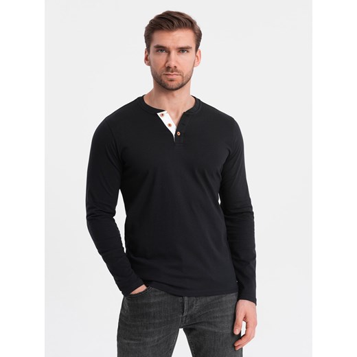 Longsleeve męski z guzikami przy dekolcie - czarny V4 OM-LSCL-0107 M ombre