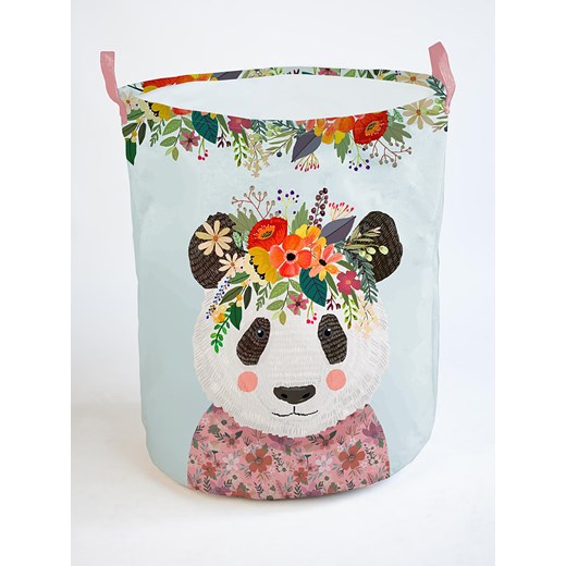 Folkifreckles Kosz &quot;Floral Panda&quot; w kolorze miętowym ze wzorem - wys. 50 x Ø 40 cm ze sklepu Limango Polska w kategorii Kosze i pudełka na zabawki - zdjęcie 176315824