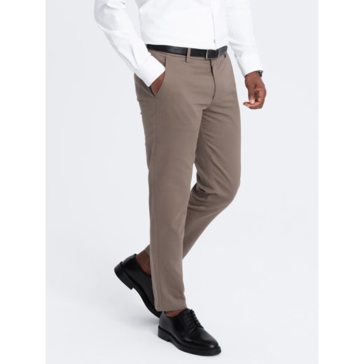 Spodnie męskie chino SLIM FIT z delikatną teksturą - popielate V1 OM-PACP-0190 XXL promocyjna cena ombre