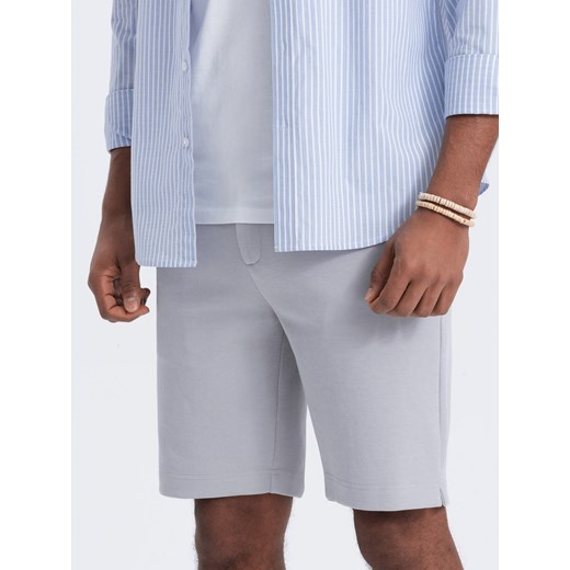 Męskie szorty ze strukturalnej dzianiny SLIM FIT - jasnoszare V4 OM-SRCS-0126 XXL ombre wyprzedaż