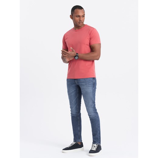 T-shirt męski klasyczny bawełniany BASIC - koralowy V17 OM-TSBS-0146 ze sklepu ombre w kategorii T-shirty męskie - zdjęcie 176316164