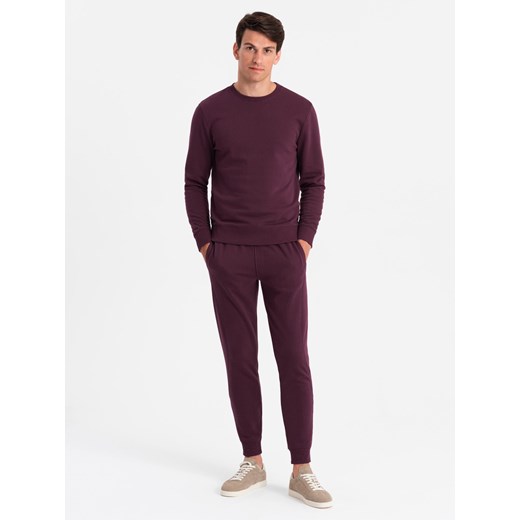 Dresowy bawełniany komplet męski BASIC bluza nierozpinana + joggery – bordowy V3 Z84 ze sklepu ombre w kategorii Spodnie męskie - zdjęcie 176316173