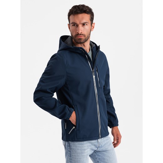 Kurtka męska SOFTSHELL z polarowym środkiem - granatowy V5 OM-JANP-0137 ze sklepu ombre w kategorii Kurtki męskie - zdjęcie 176316240