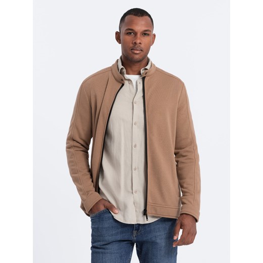 Bluza męska rozpinana ze stójką - brązowa V6 OM-SSZP-22FW-005 XXL okazja ombre
