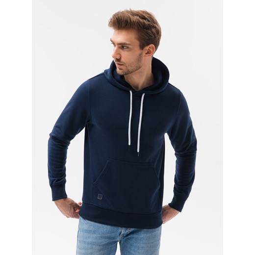Bluza męska z kapturem BASIC - granatowa V3 B979 ze sklepu ombre w kategorii Bluzy męskie - zdjęcie 176316334