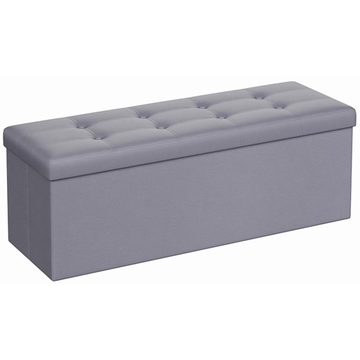 Jasnoszara Pufa Skórzana Ze Schowkiem C6-A31 ze sklepu Edinos.pl w kategorii Pufy i siedziska - zdjęcie 176316734