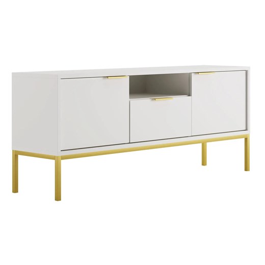Stojąca szafka pod TV z szufladą 135 cm biały + złoty S9-K35 ze sklepu Edinos.pl w kategorii Szafki RTV - zdjęcie 176316834