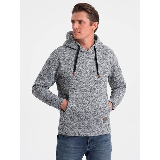Bluza męska nierozpinana kangurka z kapturem - szary melanż V1 OM-SSNZ-0147 ze sklepu ombre w kategorii Bluzy męskie - zdjęcie 176323074