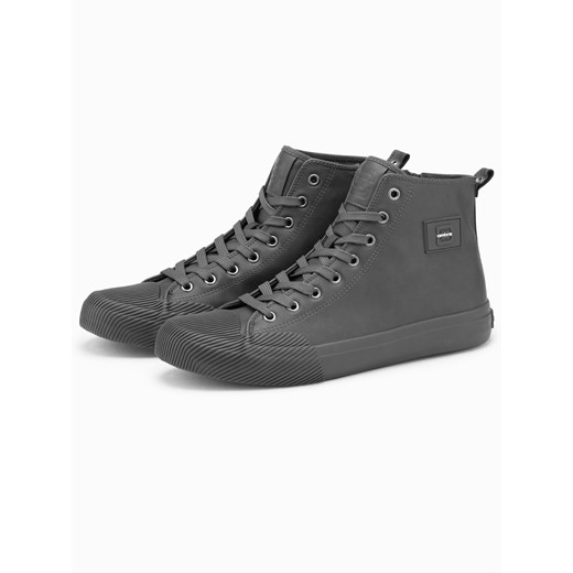 Męskie wysokie buty trampki z ozdobnym noskiem – szare V2 OM-FOTH-0157 ze sklepu ombre w kategorii Trampki męskie - zdjęcie 176326584