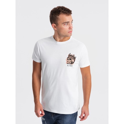 T-shirt męski bawełniany z nadrukiem na klatce piersiowej - biały V3 OM-TSPT-0167 ze sklepu ombre w kategorii T-shirty męskie - zdjęcie 176326713