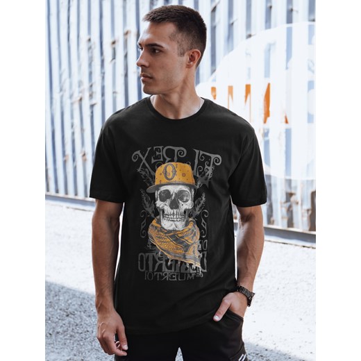 T-shirt męski z nadrukiem czarny Dstreet RX5617 ze sklepu DSTREET.PL w kategorii T-shirty męskie - zdjęcie 176328104