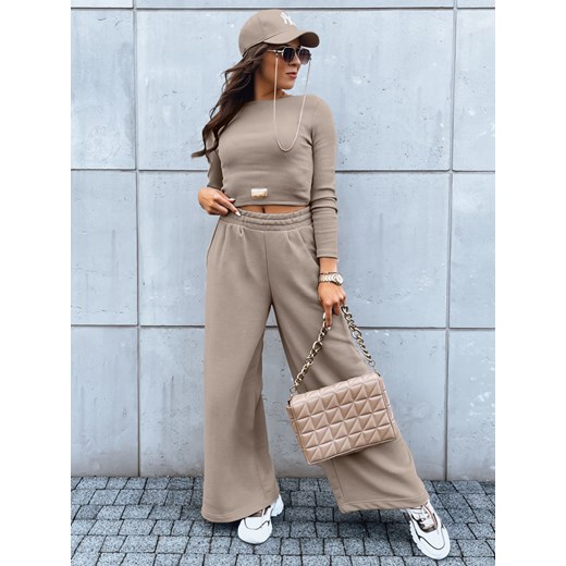 Komplet damski spodnie wide leg i crop top ASTRAL ALLURE ciemnobeżowy Dstreet AY0905 ze sklepu DSTREET.PL w kategorii Dresy damskie - zdjęcie 176328801