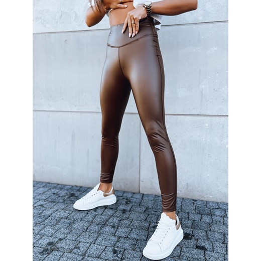 Legginsy damskie woskowane JEWELS brązowe Dstreet UY1702 ze sklepu DSTREET.PL w kategorii Spodnie damskie - zdjęcie 176328904