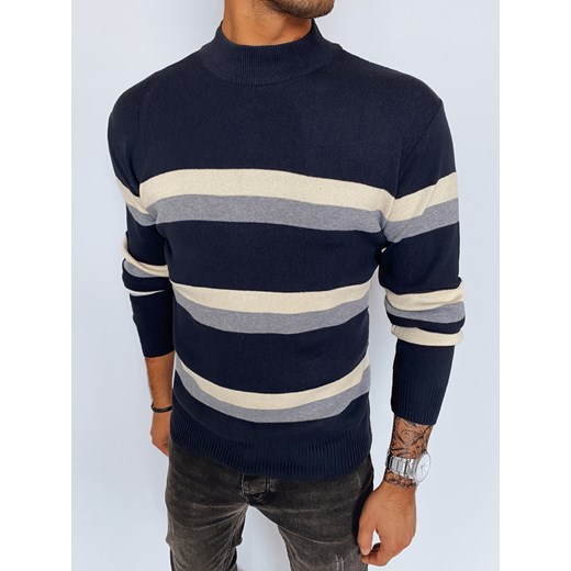 Sweter męski półgolf w paski granatowy Dstreet WX2126 ze sklepu DSTREET.PL w kategorii Swetry męskie - zdjęcie 176330804