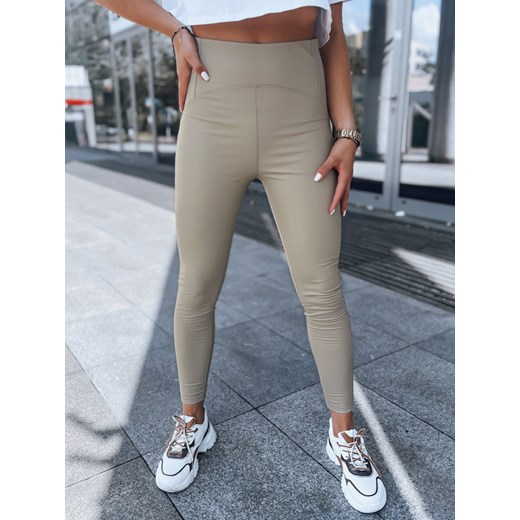 Legginsy damskie woskowane WAXED CHIC beżowe Dstreet UY1561 ze sklepu DSTREET.PL w kategorii Spodnie damskie - zdjęcie 176331134