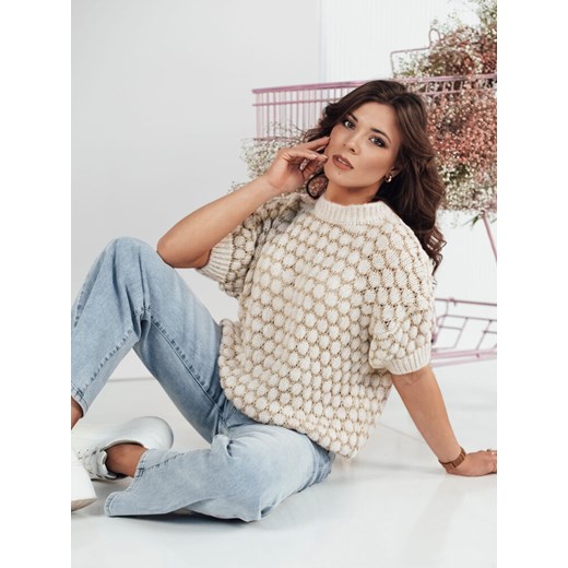Sweter damski oversize PINGOL beżowy Dstreet MY2306 ze sklepu DSTREET.PL w kategorii Swetry damskie - zdjęcie 176331963