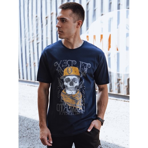 T-shirt męski z nadrukiem granatowy Dstreet RX5618 ze sklepu DSTREET.PL w kategorii T-shirty męskie - zdjęcie 176332864