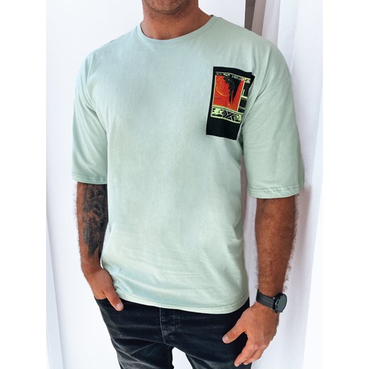 T-shirt męski z nadrukiem miętowy Dstreet RX5305 ze sklepu DSTREET.PL w kategorii T-shirty męskie - zdjęcie 176334341