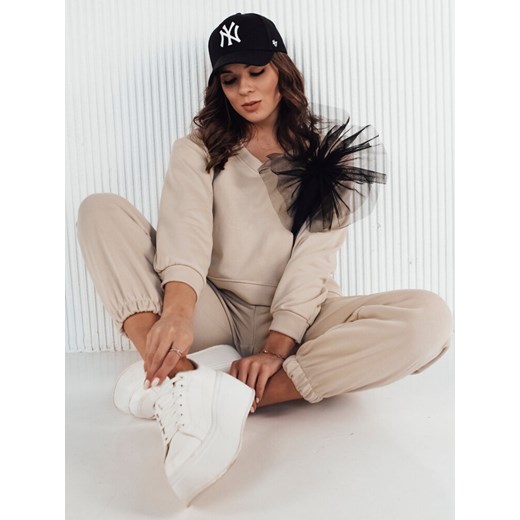 Bluza damska w serek FILAN beżowa Dstreet BY1259 ze sklepu DSTREET.PL w kategorii Bluzy damskie - zdjęcie 176334473