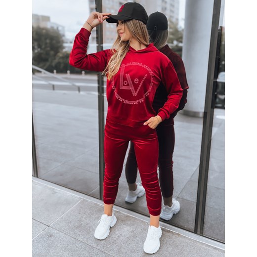 Welurowy komplet damski VIP PRIVATE bordowy Dstreet AY0869 ze sklepu DSTREET.PL w kategorii Dresy damskie - zdjęcie 176335000