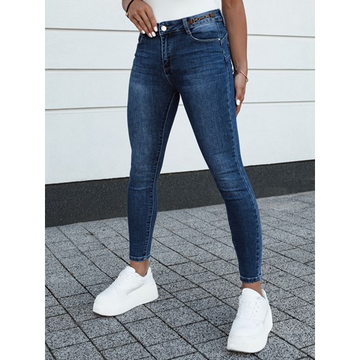 Spodnie damskie jeansowe slim fit ACORN ciemnoniebieskie Dstreet UY2155 ze sklepu DSTREET.PL w kategorii Jeansy damskie - zdjęcie 176335383