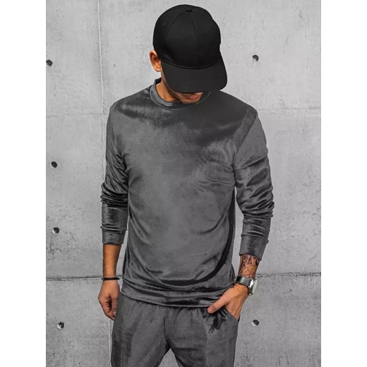 Bluza męska welurowa  szara Dstreet BX5533 ze sklepu DSTREET.PL w kategorii Bluzy męskie - zdjęcie 176335961