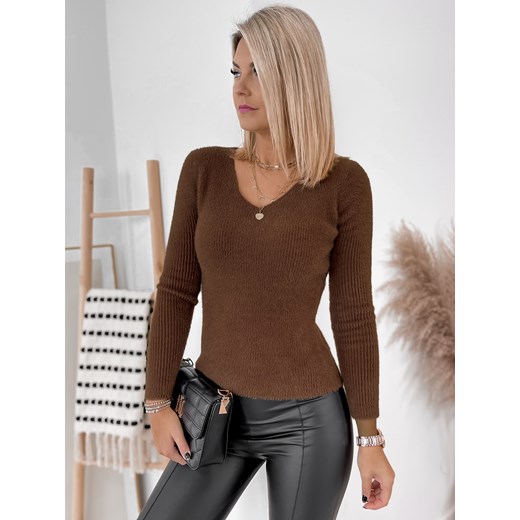 sweter detroit brązowy one size ze sklepu UBRA w kategorii Swetry damskie - zdjęcie 176337964