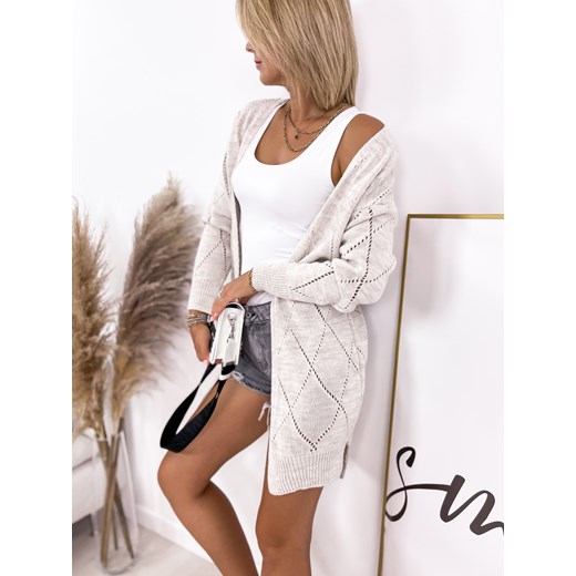 kardigan jasmin beżowy one size ze sklepu UBRA w kategorii Swetry damskie - zdjęcie 176341383