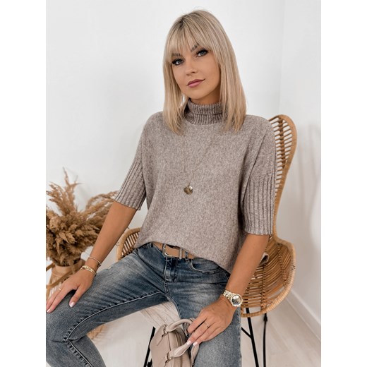 sweter raffe ciemnobeżowy one size ze sklepu UBRA w kategorii Swetry damskie - zdjęcie 176349634