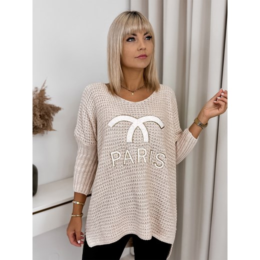 sweter leparis beżowy one size ze sklepu UBRA w kategorii Swetry damskie - zdjęcie 176350284