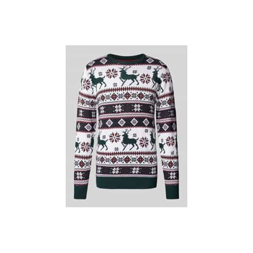 Sweter świąteczny z prążkowanymi wykończeniami ze sklepu Peek&Cloppenburg  w kategorii Swetry męskie - zdjęcie 176354914