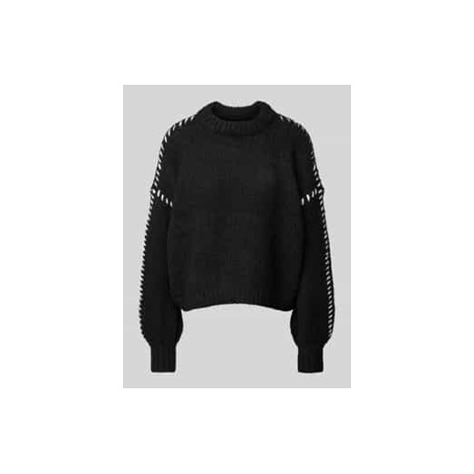 Sweter z dzianiny o kroju relaxed fit z detalem w kontrastowym kolorze model ‘FENG’ ze sklepu Peek&Cloppenburg  w kategorii Swetry damskie - zdjęcie 176354953