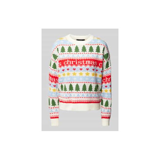 Sweter świąteczny o kroju relaxed fit z napisem model ‘HAPPY FROSTLIGHT’ ze sklepu Peek&Cloppenburg  w kategorii Swetry damskie - zdjęcie 176355014