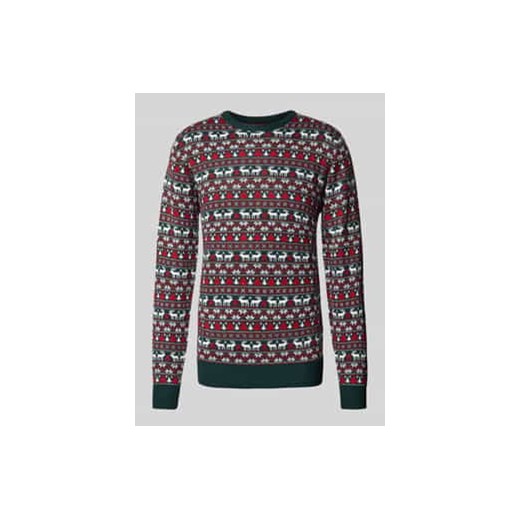 Sweter świąteczny z prążkowanymi wykończeniami ze sklepu Peek&Cloppenburg  w kategorii Swetry męskie - zdjęcie 176355411