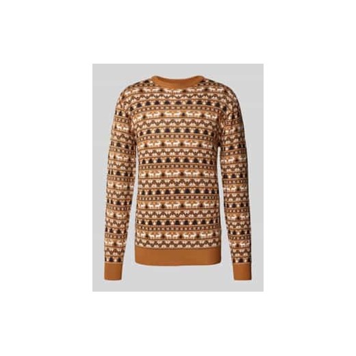 Sweter świąteczny z prążkowanymi wykończeniami ze sklepu Peek&Cloppenburg  w kategorii Swetry męskie - zdjęcie 176355452