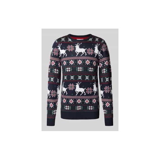 Sweter świąteczny z prążkowanymi wykończeniami ze sklepu Peek&Cloppenburg  w kategorii Swetry męskie - zdjęcie 176355560