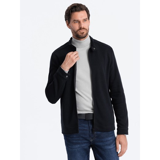 Bluza męska rozpinana ze stójką - czarna V5 OM-SSZP-22FW-005 ze sklepu ombre w kategorii Bluzy męskie - zdjęcie 176358064