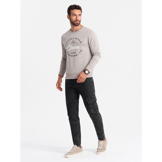 Jeansowe spodnie cargo SLIM FIT z efektem wybielania – czarne V2 OM-PADP-0176 ze sklepu ombre w kategorii Spodnie męskie - zdjęcie 176358110