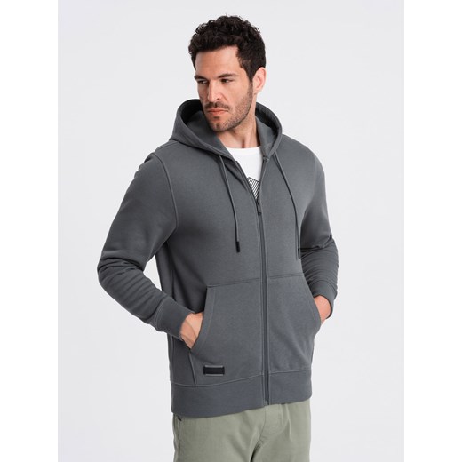 Rozpinana męska dresowa bluza BASIC – grafitowa V11 OM-SSBZ-0160 ze sklepu ombre w kategorii Bluzy męskie - zdjęcie 176358244