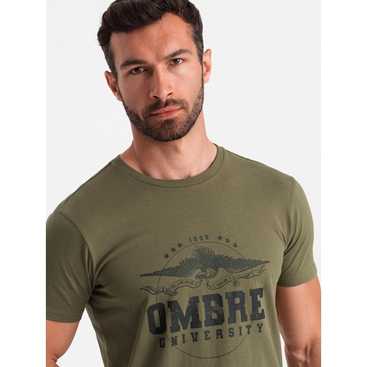T-shirt męski bawełniany z printem militarnym - khaki V2 OM-TSPT-0164 XL promocja ombre