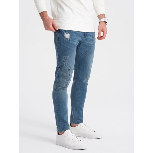 Spodnie męskie jeansowe SKINNY FIT - jasny niebieski P1060 ze sklepu ombre w kategorii Jeansy męskie - zdjęcie 176358364