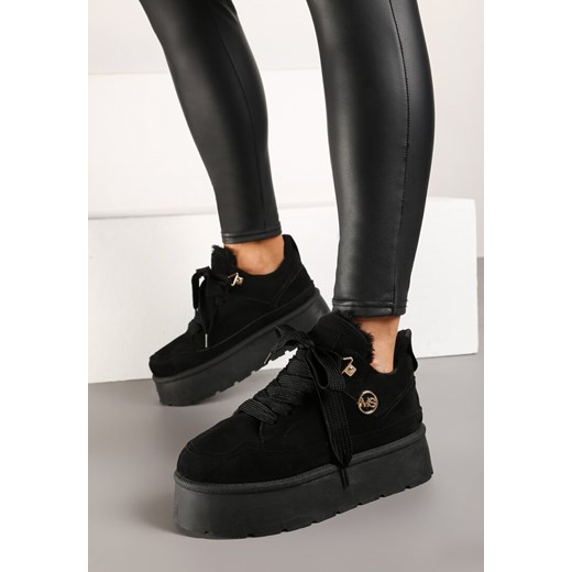 Czarne Sneakersy z Imitacji Zamszu na Platformie Ocieplane Futrem Sennalia ze sklepu born2be.pl w kategorii Buty sportowe damskie - zdjęcie 176361102