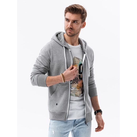 Bluza męska rozpinana z kapturem BASIC - szary melanż V7 B977 L ombre