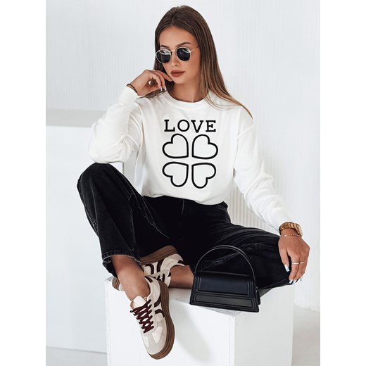 Sweter damski z nadrukiem CLOVER biały Dstreet MY2337 ze sklepu DSTREET.PL w kategorii Swetry damskie - zdjęcie 176363552